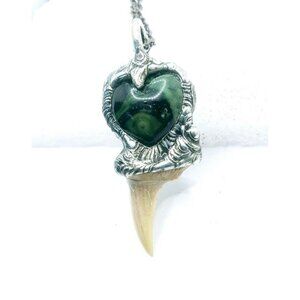 Kambaba Jasper Heart and Shark Tooth Necklace
